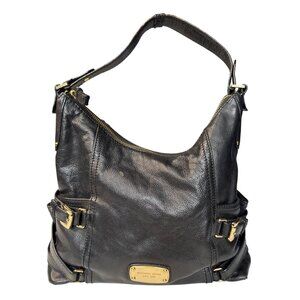 Michael Kors Black Leather Shoulder Bag With Gold Hardware & Buckle Details